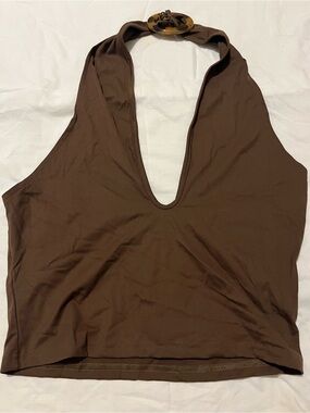 SHEIN Brown Halter Tank with Ring Accent